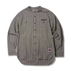 �y ANIMALIA / STAND COLLAR SHIRTS -Stripe / CHARCOAL × NAVY �z �A�j�}���A ���� �V���c �I�[�K�j�b�N�R�b�g�� �X�g���C�v �X�^���h�J���[ �`���R�[�� �O���[ �l�C�r�[ �� ��������