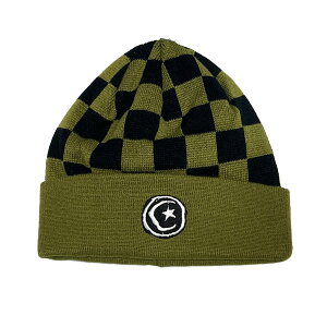 �y FOUNDATION / STAR & MOON CHECKER BEANIE / OLIVE �z �t�@���f�[�V���� �j�b�g�L���b�v �r�[�j�[ �`�F�b�N �I���[�u �J�[�L �X�P�[�g�{�[�h