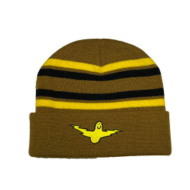 【 KROOKED / BIRD LIGHTENING CUFF BEANIE / TAN 】 クルキッド ニットキャップ ビーニー ベージュ ブラウン ボーダー スケートボード マークゴンザレス