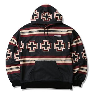 �y ANIMALIA / PATTERNED ALL OVER HOODIE [CHIEF CROSS] / BLACK ×BROWN �z �A�j�}���A �X�E�F�b�g �p�[�J�[ �t�[�f�B ����