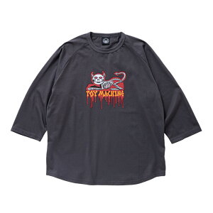 �y TOY MACHINE / DEVIL CAT SKELTON 3/4 SLEEVE TEE / CHARCOAL �z �g�C�}�V�[�� �g�C�} T�V���c ���O���� 7���� ���E���h �`���R�[�� �O���[ �D �X�P�{�[ �X�P�[�g�{�[�h