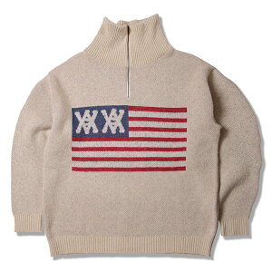 �y ANIMALIA / Half Zip Knit -AA Flag / NATURAL �z �A�j�}���A �Z�[�^�[ �j�b�g �W���K�[�h �n�[�t�W�b�v ������ �i�`������ �x�[�W��