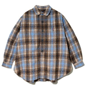 �y go slow caravan / VIERA CHECK GATHER WIDE OVER SHIRT / BLUE �z�S�[�X���[�L�����o�� �V���c���� �l���V���c �I�[�o�[�T�C�Y �`�F�b�N �A�E�g�h�A �u���[ ��