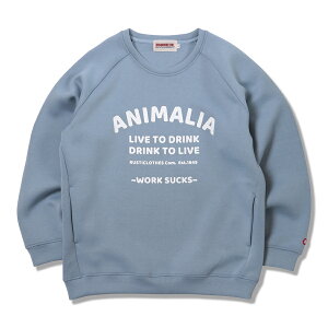 �y ANIMALIA / POLYGIENER CREW NECK - Work Sucks - / BLUE �z �A�j�}���A�@�N���[�l�b�N�@�g���[�i�[�@�X�E�F�b�g�@�|���W���@�_���{�[���j�b�g�@�u���[�@�@���F�@��������