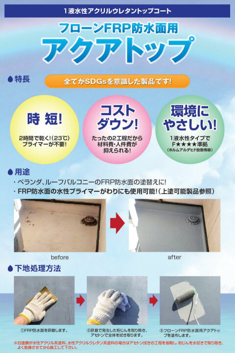 楽天市場】フローンFRP防水面用アクアトップ 4kg(10〜13平米/2回塗り 