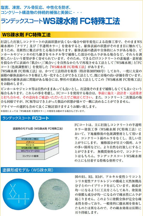 楽天市場】ランデックスコートWS疎水剤 WS-B各色 ツヤ消 15kg(約70平米 