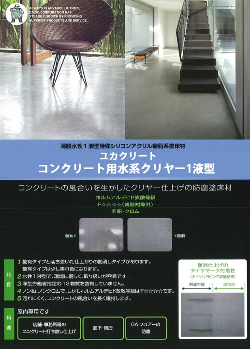 楽天市場】ユカクリート コンクリート用水系クリヤー1液型 艶消し 15kg 