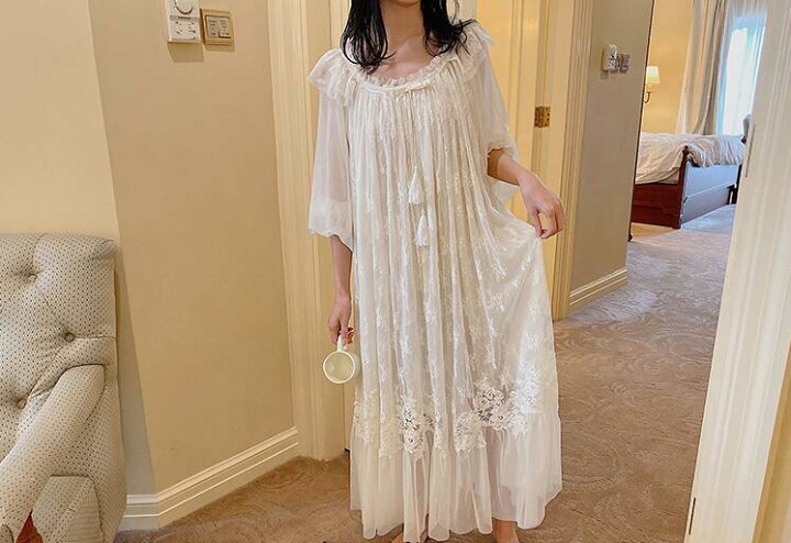 楽天市場 送料無料 レディース パジャマ ネグリジェ 快適パジャマ 長袖パジャマ 部屋着 ルームウェア 大きいサイズ 女性 パジャマワンピース 姫系 レースパジャマ 体型カバー 婦人パジャマ 寝間着 寝巻き ナイトウェア ランジェリー ネグリジェ オシャレ 可愛い 春夏