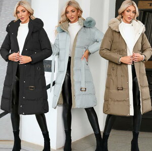 【送料無料】ダウンコート レディース 通勤 通学 ロング丈 ダウンコート 中綿コート 可愛い 大人 中綿ジャケット フェイクファー フード付き スリム OL シンプル 秋冬 アウター 防寒着 暖か