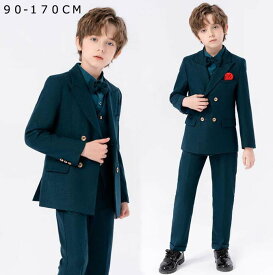 【送料無料】子供スーツ 男の子スーツ フォーマル ブレザー 結婚式スーツ 上下セット キッズ スーツ ページボーイ タキシード 子供服 スーツ 男の子 ベビー服 日常 入園式 卒園式 発表会 七五三 4点セット：ジャケット+パンツ+ベスト+蝶結び 春夏秋冬 おしゃれ