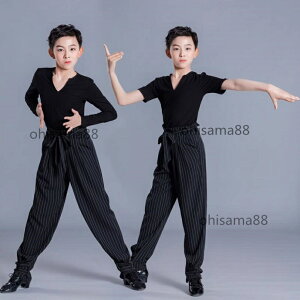 【送料無料】ラテンダンスウエア 男の子 2点セット シャツ+パンツ 競技 練習着 ラテンダンス衣装 社交ダンス衣装 ダンス服 上下セット 長袖 キッズ用 ラテンダンス 子供 試合 チャチャ 舞台