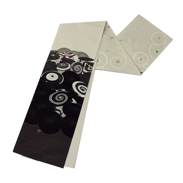 楽天市場】京袋帯 正絹 WAKKA 日本製 袋名古屋帯 (雨唄/モノクロ) 傘 