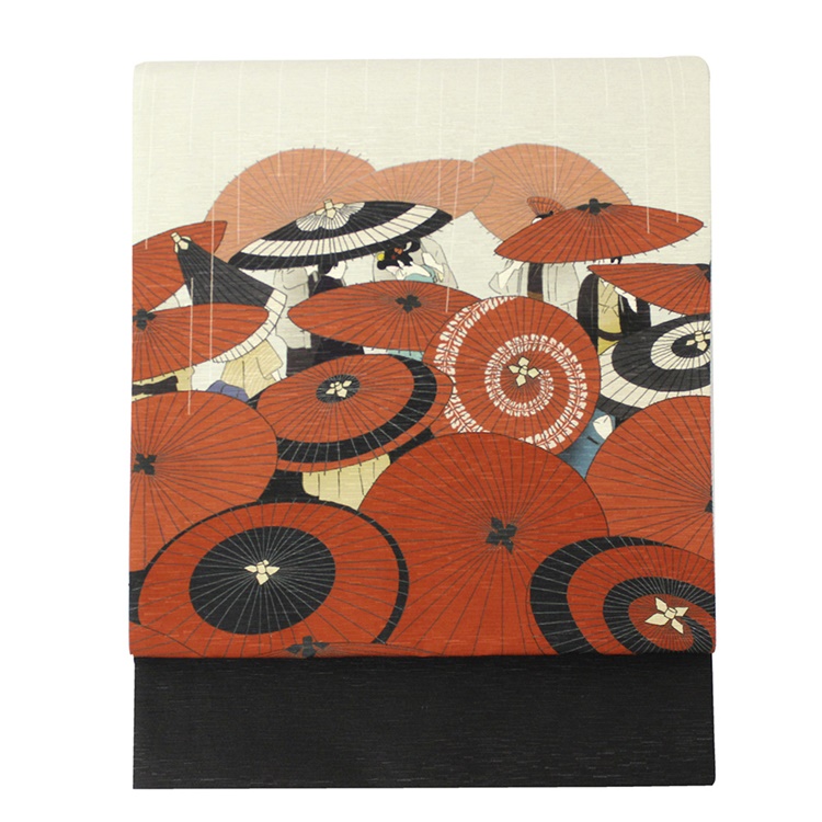 楽天市場】京袋帯 正絹 WAKKA 日本製 袋名古屋帯 (雨唄/赤黒) 傘 