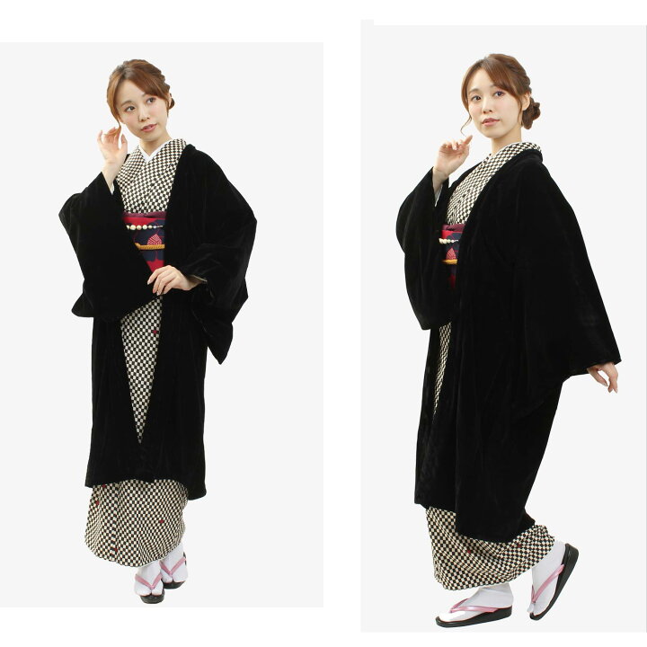 D308 道中着ベルベット花模様ブルーブラウン着物極美品