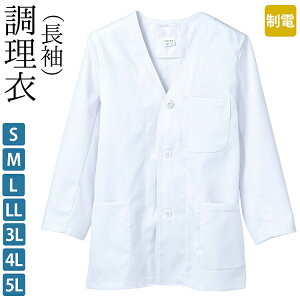 調理衣 長袖 ノーカラータイプ メンズ 制電 制菌 白 S M L LL 3L 4L 5L サイズ 男 白衣 フードユニフォーム 飲食店ユニフォーム 厨房服 調理服 厨房 制服 レストラン カフェ 和食用 サービス業【メ