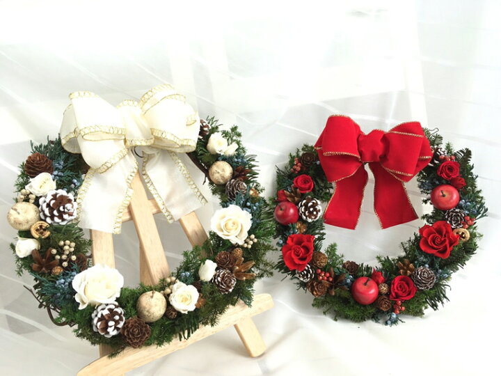 楽天市場 スーパーsale半額 クリスマスリース25cmレッド ホワイト プリザーブドフラワー北欧 豪華 クリスマス専門店 Kobe Craft