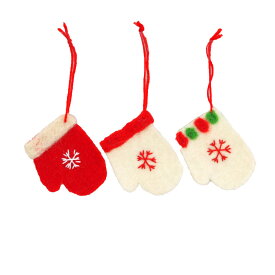 【A4】ウールミニミニクリスマスグローブオーナメント 3個セット ウール 不織布 手袋 温かい かわいい おしゃれ 北欧 ナチュラル 飾り 装飾 雑貨 ハンギング デコレーション インテリア クリスマス