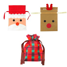 【F5】クリスマスギフトバッグ ラッピング リボン 巾着型 不織布 イベント 景品 プレゼント サプライズ 個包装 装飾 パーティー おしゃれ かわいい サンタクロース トナカイ キッズ 子供 クリスマス クリスマスプレゼント 包装