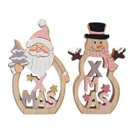 【マラソン限定最大2000円OFFクーポンあり】ウッドクリスマスサンタ&スノーマンスタンド ピンク クリスマス おしゃれ かわいい 北欧 木製 ナチュラル 卓上 テーブル 飾り 装飾 置物 小物 雑貨 インテリア ディスプレイ アンティーク デコレーション
