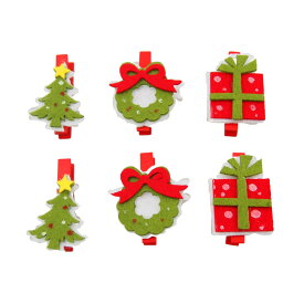 【I2】フェルトクリスマスクリップ6個セット クリスマス おしゃれ かわいい 北欧 木製 ナチュラル 卓上 テーブル 飾り 装飾 置物 小物 雑貨 ギフトボックス リース ツリー インテリア ディスプレイ アンティーク デコレーション パーティー クリスマス 景品
