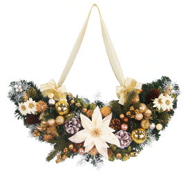 【スーパーSALE限定！最大2000円OFFクーポンあり】クリスマスリース レッド＆ゴールド 三日月 クレセントリース 三日月リース 玄関 部屋 北欧 ナチュラル 上品 高級 豪華 迫力 おしゃれ 飾り 飾り付け ドア 壁掛け 天然素材 花 造花 デコレーション 国産