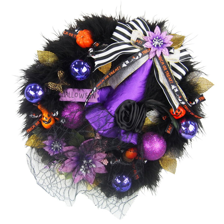 楽天市場】ハロウィンリース25cm ブラックフェザーリース ハロウィーン 