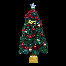 クリスマスツリーセット90cmグリーン ファイバーツリー 北欧 おしゃれ 卓上 テーブル 豪華 LED ライト付き 光る 光源 電飾 光ファイバー 小さい 小さめ 小型 ミニ オーナメントセット 飾り 装飾 星 イルミネーション 足元 組み立て簡単 クリスマスツリー