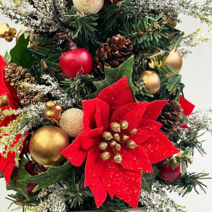 楽天市場】LEDミニクリスマスツリー33cm レッド ゴールド 赤色 小さい 