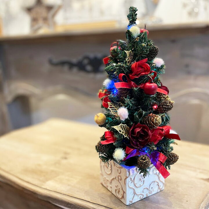 楽天市場】LEDミニクリスマスツリー33cmレッド クリスマスツリー 卓上 