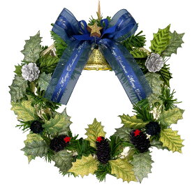 クリスマスリース 25cm グリーン ブルー ナチュラル 玄関 部屋 北欧 ナチュラル 手作り 上品 高級 豪華 おしゃれ 飾り 装飾 かわいい ドア 壁掛け 天然素材 松かさ 軽い ギフト プレゼント クリスマスリース 国産