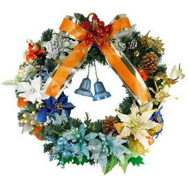 クリスマスリース 60cm レッド ブルー ゴールド ホワイト 玄関 ドア 手作り 北欧 大きい 特大 屋内 屋外 ナチュラル 赤 金 上品 高級 豪華 ゴージャス 飾り 装飾 店舗 業務用 壁 天然素材 ポインセチア 花 造花 国産