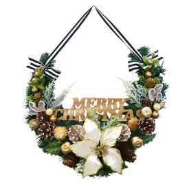 【スーパーSALE限定！最大2000円OFFクーポンあり】クリスマスリース 36cm レッド＆ゴールド クレセントリース 三日月リース 玄関 ドア おしゃれ 手作り 北欧 大きい モダン 屋内 屋外 ナチュラル 上品 高級 豪華 飾り 装飾 壁掛け 天然素材 花 造花 ギフト 国産