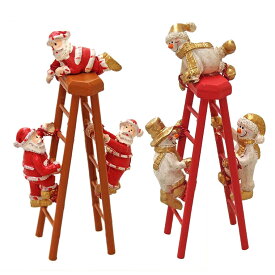 【マラソン限定最大2000円OFFクーポンあり】ウッド脚立スタンド サンタクロース スノーマン Sサイズ Mサイズ はしご クリスマス おしゃれ かわいい 北欧 木製 ナチュラル 卓上 テーブル 飾り 装飾 置物 小物 雑貨 インテリア ディスプレイ クリスマス
