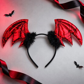 【1日限定！最大300円引きクーポンあり】ハロウィンカチューシャ ケモミミこうもりレッド おしゃれ かわいい 雑貨 小物 髪飾り ヘッドアクセサリー 仮装 パーティー コスプレ インスタ映え レディース メンズ 大人 子供 ハロウィン 学芸会 お祭り 可愛い