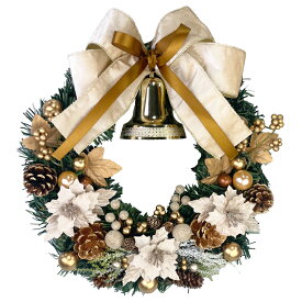 【スーパーSALE限定！最大2000円OFFクーポンあり】クリスマスリース 25cm ワインレッド ゴールド 玄関 ドア おしゃれ 手作り 北欧 屋内 屋外 ナチュラル 上品 おしゃれ 金 豪華 キラキラ 飾り 装飾 ドア 壁 天然造花 ベル インテリア ギフト 国産 神戸クラフト