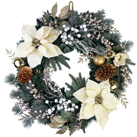 【楽天イーグルス感謝祭 当店最大P15倍】クリスマスリース 60cm レッド ゴールド 玄関 部屋 北欧 大きい 大きめ 特大 手作り 赤 上品 高級 豪華 おしゃれ 飾り 装飾 ドア 壁掛け 花 造花 ポインセチア 業務用 店 ギフト フレッシュ 国産 神戸クラフト