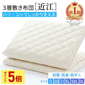 【限定！500円OFFクーポンで9,500円＆ポイント5倍】3層敷布団「近江」 抗菌 防臭 防ダニ 超ボリュームタイプ 綿100% シングル セミダブル ダブル | 製造から3日以内のお届け 近江ふとん 国産 日本製 軽量 ボリューム 腰痛 腰痛対策