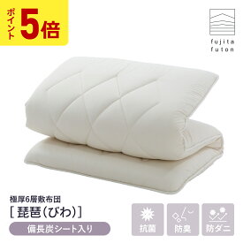 【5と0のつく日限定！ポイント5倍】超極厚6層敷布団「琵琶」 抗菌防臭 防ダニ 備長炭シート入り 綿100% シングル セミダブル ダブル | 製造から3日以内のお届け 近江ふとん 国産 日本製 ボリューム 軽量 分厚い 腰痛 腰痛対策