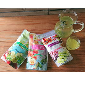 お得3種類セット、白桃煎茶、レモン煎茶、ぶどう麦茶　水出しティーバッグ　各1袋。fruits 　green　tea　peach・fruits 　green　tea　lemon。