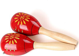 【全品P5倍★ワンダフルデー】[TradeWind] マラカス Maracas ラテンパーカッション 木製 ウッド 打楽器 シェイカー 玉子型 リトミック 吹奏楽 カラオケ パーティー 2本組(赤)