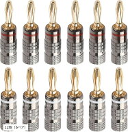 バナナプラグ 赤＋白セット ソルダーレス 24k金メッキ 簡単取り付け ダブルネジ固定 12AWG～18AWG対応 オ…