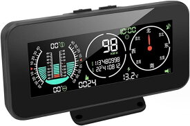 小型 クリノメーター HUD GPS 電子コンパス 車 速度計 車の角度 傾斜計 ピッチ角 水平 バッテリー電圧 自動調光 LCD表示 過速度警報機能 オフロード 汎用品( ブラック)