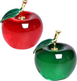 クリスタル りんご 林檎 ペーパーウェイト 置物 雑貨 インテリア (赤/緑)