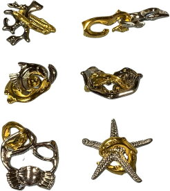 知恵の輪 知恵おもちゃ 6点セット 難易度6～2 リングパズル 知恵玩具 大人 子供 謎解き 暇つぶしグッズ 立体パズル 知育 海洋シリーズ (ゴールドとシルバー, 中)