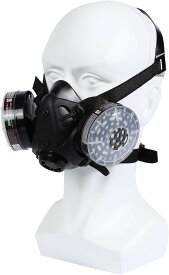 【楽天ランキング1位入賞】ガスマスク コスプレ用 ハーフマスク ダブルフィルター コスチューム サバゲー お面 おもちゃ ユニセックス (ブラック, フリーサイズ)