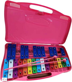 【楽天ランキング1位入賞】鉄琴 25音 ドラム 打楽器 音楽 教育用 ギフト カラフル スタンド付き 持ち運び便利 (ピンク)