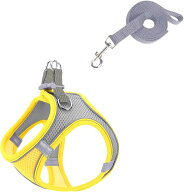 超小型犬 猫用 ハーネス リード 2点セット 調節可能 メッシュ 通気性 軽量 ソフト ベスト 小動物 散歩 (…