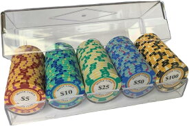 ENN LLC ポーカーチップ 5色アソート 専用アクリルケース付き カジノゲーム用品 100枚セット