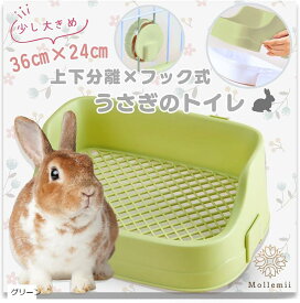 うさぎ トイレ 36x24 上下分離式 ケージ固定 フック取り外し 隅までメッシュ網 グリーン (グリーン)