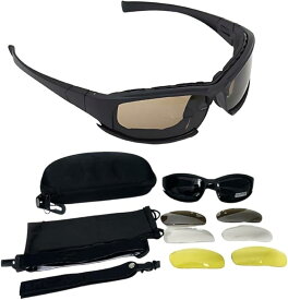 【楽天ランキング1位入賞】タクティカル シューティンググラス 4色レンズ付 偏光 サバゲー ゴーグル スポーツ 簡単レンズ交換 UVカット 耐衝撃 保護メガネ(ブラック)